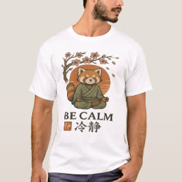 浮世絵スタイルのレッサーパンダ「CALM(鎮静)」日本式禅の瞑想 Tシャツ