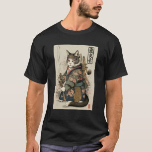 浮世絵スタイルの侍猫・忍者猫の日本アート Tシャツ