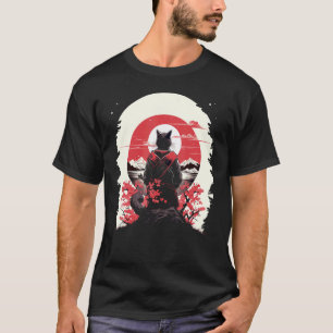 浮世絵スタイルの侍猫 日本美術の猫忍者 Tシャツ