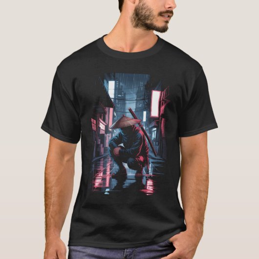 浮世絵侍浪人帽子日本ストリート Tシャツ (正面)