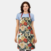 浮世絵日本のの花柄 エプロン (着用した状態)