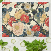 浮世絵日本のの花柄 キッチンタオル (折り畳み)