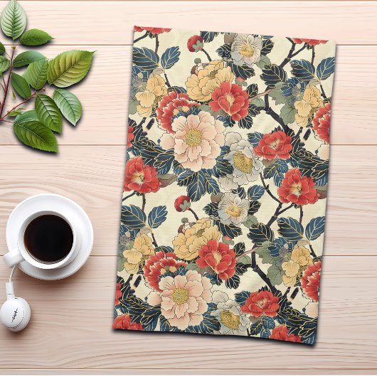 浮世絵日本のの花柄 キッチンタオル