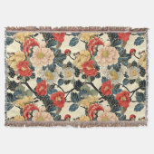 浮世絵日本のの花柄 スローブランケット (正面)