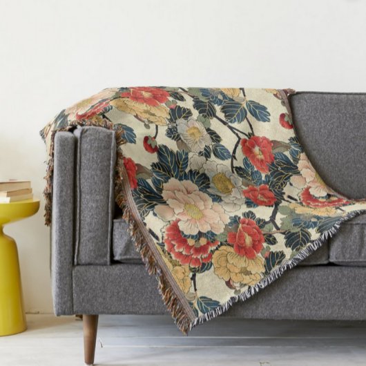 浮世絵日本のの花柄 スローブランケット