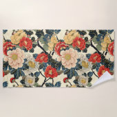 浮世絵日本のの花柄 ビーチタオル (正面)