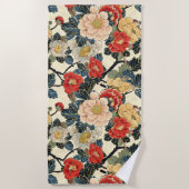 浮世絵日本のの花柄 ビーチタオル (正面)