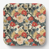 浮世絵日本のの花柄 ペーパープレート (正面)