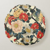 浮世絵日本のの花柄 ラウンドクッション (正面)