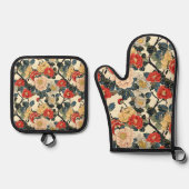 浮世絵日本のの花柄 鍋つかみ&鍋敷きセット (正面)