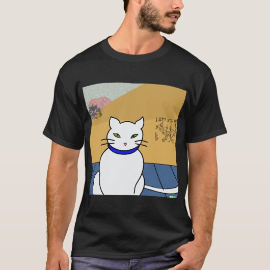浮世絵日本の猫オリジナルのアートワーク Tシャツ (正面)