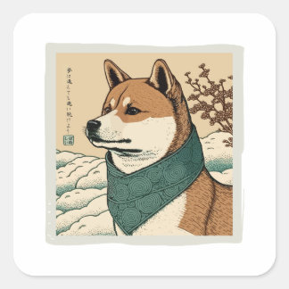 浮世絵日本の:柴犬 スクエアシール