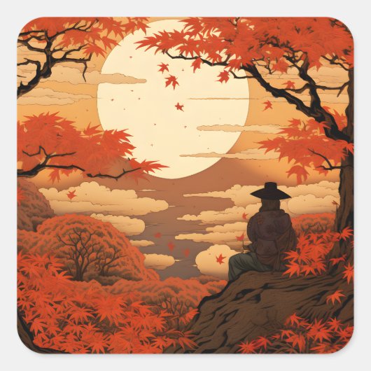 浮世絵日本秋秋の侍 スクエアシール (正面)