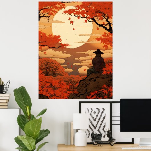 浮世絵日本秋秋の侍 ポスター (ホームオフィス)