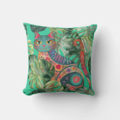 浮世絵猫とモンステラ葉の紋章1 クッション (正面)