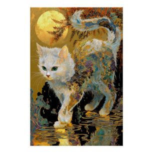 浮世絵猫 木版画日本の術 ポスター