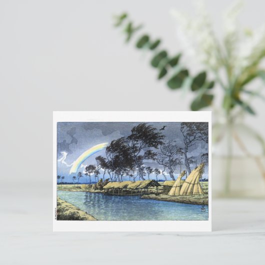 浮世絵蓮井n02八田加賀と秋の虹 ポストカード (スタンド正面)