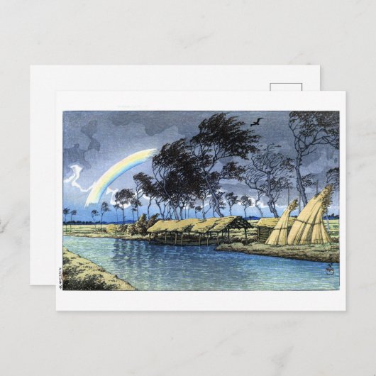 浮世絵蓮井n02八田加賀と秋の虹 ポストカード (正面/裏面)