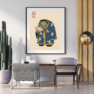 浮世絵風のカエルイラストアート ポスター
