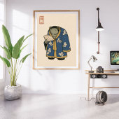 浮世絵風のカエルイラストアート ポスター