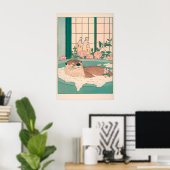 浮世絵風のカワウソの芸術的なプリント　日本のバスルーム用 ポスター (ホームオフィス)
