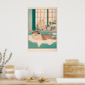浮世絵風のカワウソの芸術的なプリント　日本のバスルーム用 ポスター (キッチン)