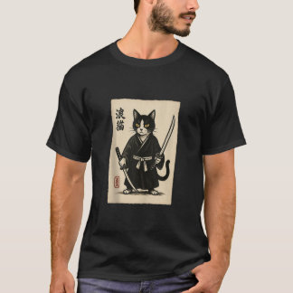 浮世絵風のサムライ猫 グラフィック ファニーヴィンテージ Tシャツ