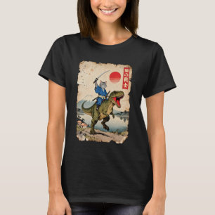 浮世絵風のサーマル猫のTレックス乗馬 Tシャツ
