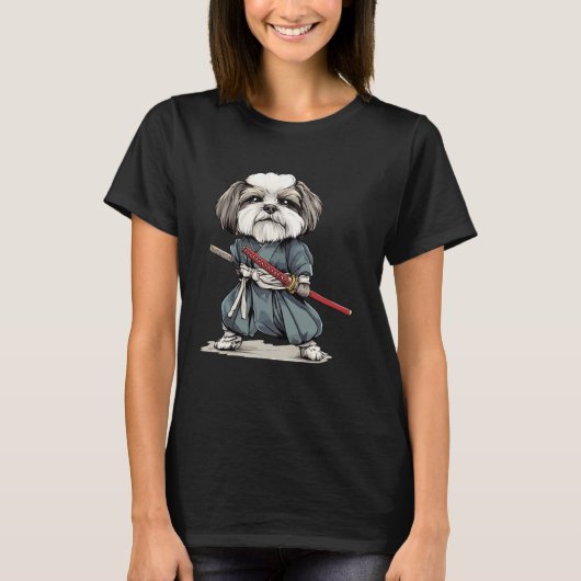 浮世絵風のラサ・アプソ犬 サムライ・ドッグ Tシャツ (正面)