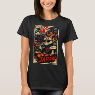浮世絵風のレトロな日本猫寿司ポスター S Tシャツ