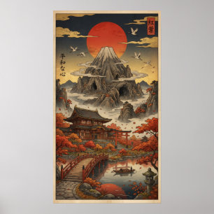 浮世絵風の富士山の秋景色 ポスター