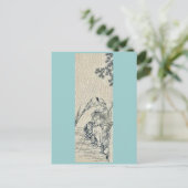 浮世絵風の川岸から釣りをする男性 ポストカード (スタンド正面)