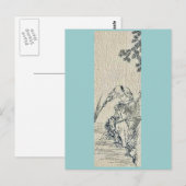 浮世絵風の川岸から釣りをする男性 ポストカード (正面/裏面)