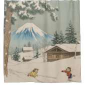 浮世絵風の日本の冬景色 シャワーカーテン (正面)