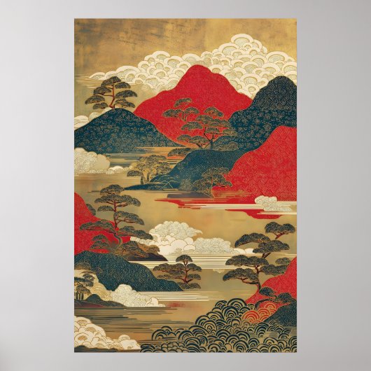 浮世絵風の日本の風景アートプリント ポスター (正面)