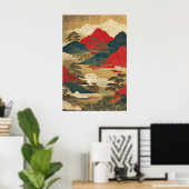 浮世絵風の日本の風景アートプリント ポスター (ホームオフィス)