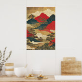 浮世絵風の日本の風景アートプリント ポスター (キッチン)