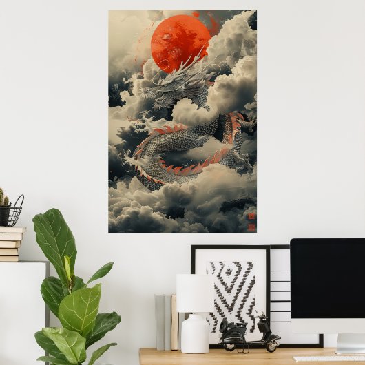 浮世絵風の日本龍のポスター - 神話的な力を持つ ポスター (ホームオフィス)