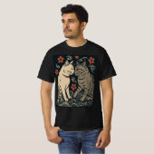 浮世絵風の猫の調和 日本の芸術 Tシャツ (正面フル)