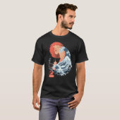 浮世絵風の猫の霊獣風景 トラディショナル和風デザイン Tシャツ (正面フル)
