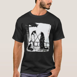 浮世絵風の猫侍の戦い 古典的な日本の武士の芸術 Tシャツ