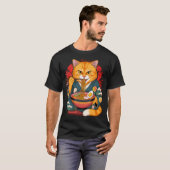 浮世絵風アニメスタイルの日本美術ラーメン猫忍者 Tシャツ (正面フル)