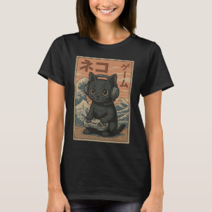 浮世絵風イラスト 猫ゲーマー デザイン Tシャツ