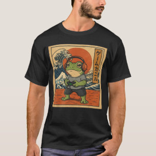 浮世絵風ゲーミングカエルアート 日本のゲーマーアニメ男性 ブロ Tシャツ