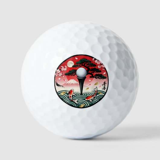 浮世絵風ゴルフボール - 鯉と富士山 ゴルフボール (正面)
