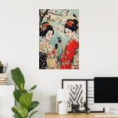 浮世絵風スマートフォンの芸者アートプリント 日本 ポスター (ホームオフィス)