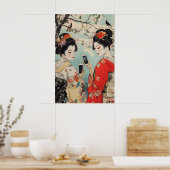 浮世絵風スマートフォンの芸者アートプリント 日本 ポスター (キッチン)