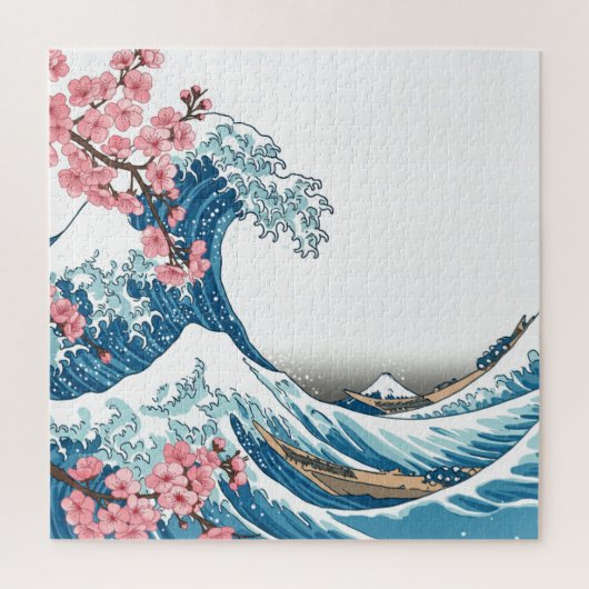 浮世絵風荒波と桜 ジグソーパズル (縦)