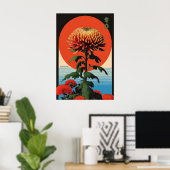 浮世絵風菊の芸術プリント ポスター (ホームオフィス)