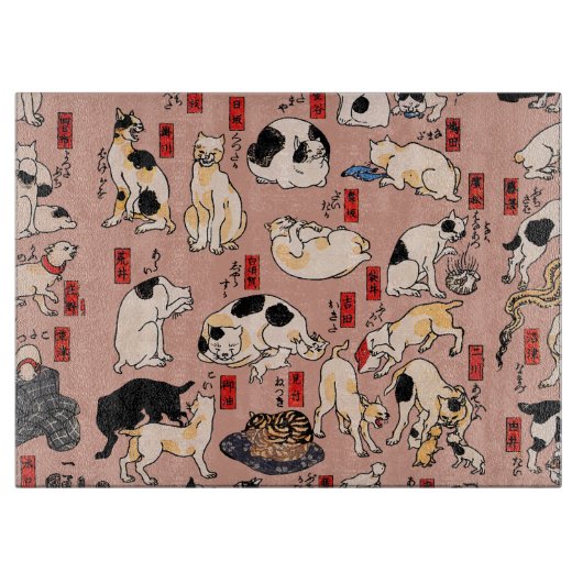 浮世絵風 猫柄: 国芳 カッティングボード (正面)